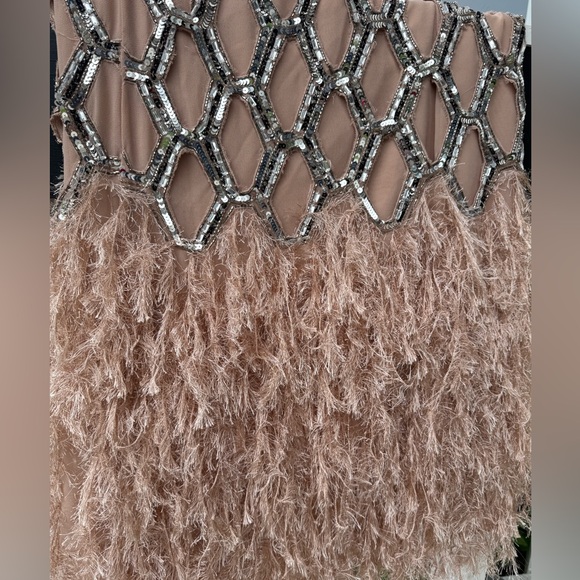 ASOS EDITION Sequin midi dress with feather hem in nude pink color - Picture 5 of 7